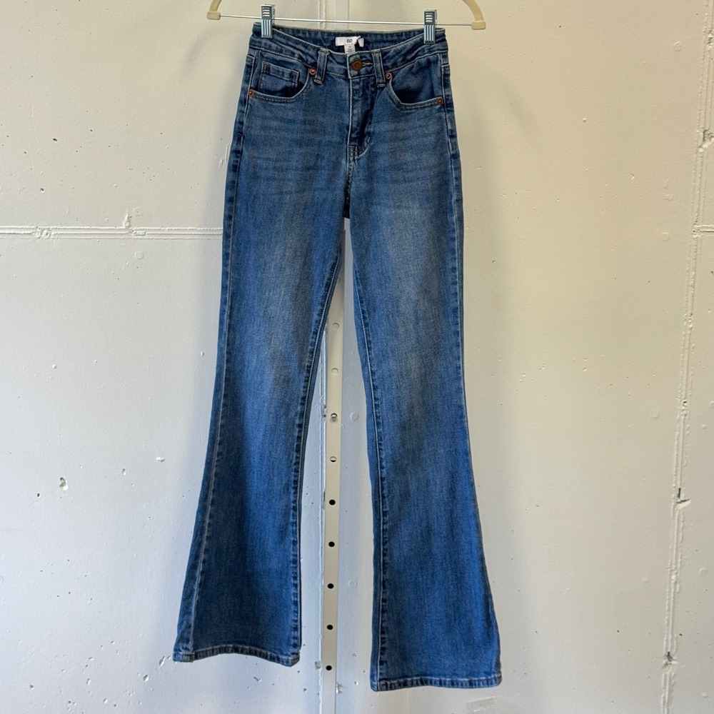 BP High Rise Flare Jeans Medium Wash Blue Denim Size 24 Full Length Festival